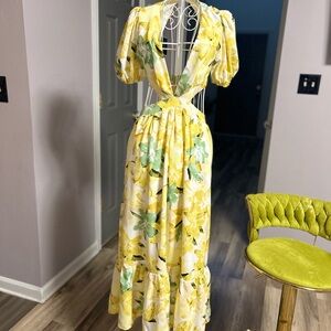 NWT Hello Molly Yellow Floral Strapless Annita Maxi Dress size 2